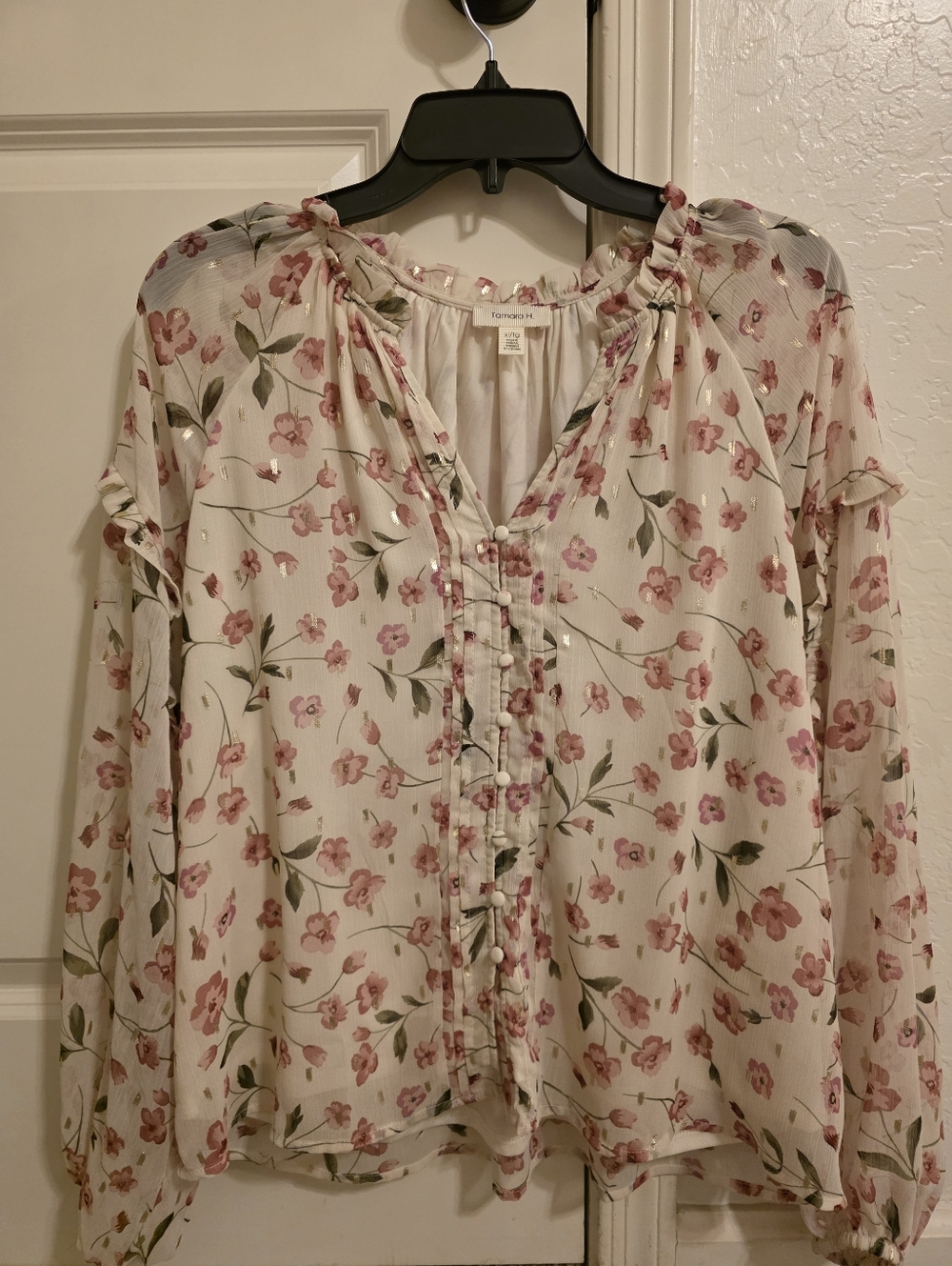 Floral Pink Cream Peasant Blouse